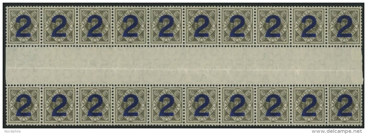 WÜRTTEMBERG 133ZS **, 1919, 2 Auf 21/2 Pf. Dunkelbräunlicholiv Mit Zwischensteg, 10x Im Bogenteil, Pracht, Mi. - Altri & Non Classificati