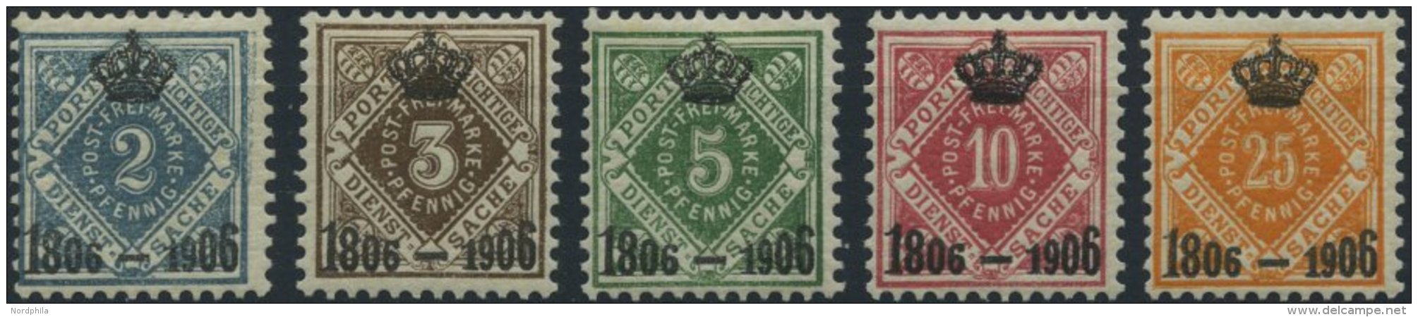 WÜRTTEMBERG 107-11 *, 1906, 100 Jahre Königreich, Falzrest, Prachtsatz, Mi. 150.- - Other & Unclassified