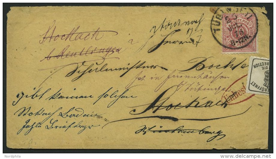 WÜRTTEMBERG 46 BRIEF, 1875, 10 Pf. Rot Auf Kleinem Brief Mit Retourverschlussmarke Amtlich Eröffent Durch Die - Other & Unclassified