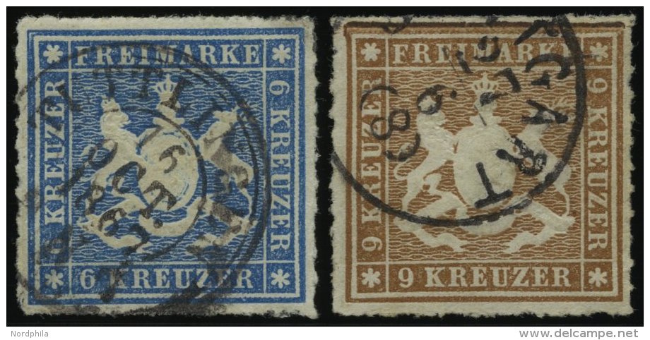 WÜRTTEMBERG 32a,33a O, 1865/6, 6 Kr. Blau Und 9 Kr. Rötlichbraun, 2 Prachtwerte, Mi. 170.- - Other & Unclassified
