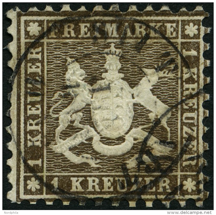 WÜRTTEMBERG 21 O, 1862, 1 Kr. Braun, Rückseitiger Tintenspiegel, üblich Gezähnt Pracht, Mi. 550.- - Other & Unclassified