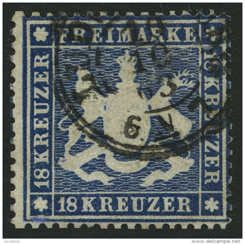 WÜRTTEMBERG 20y O, 1862, 18 Kr. Blau, Repariert Wie Pracht, Gepr. Pfenninger, Mi. (2800.-) - Other & Unclassified