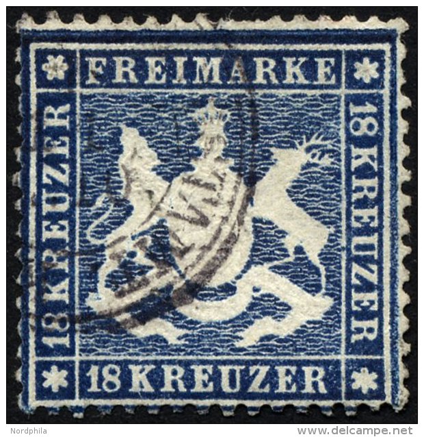 WÜRTTEMBERG 20y O, 1862, 18 Kr. Blau, Marke Vom Oberrand Stammend, Ein Paar Helle Pünktchen Sonst Farbfrisch P - Other & Unclassified