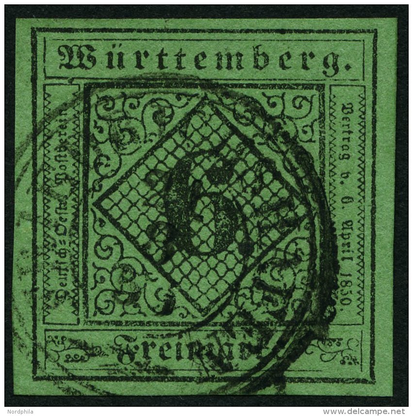 WÜRTTEMBERG 3y O, 1851, 6 Kr. Gelblichgrünes Seidenpapier, K3 FRIEDRICHSHAFEN, Pracht, Signiert, Mi. 110.- - Other & Unclassified