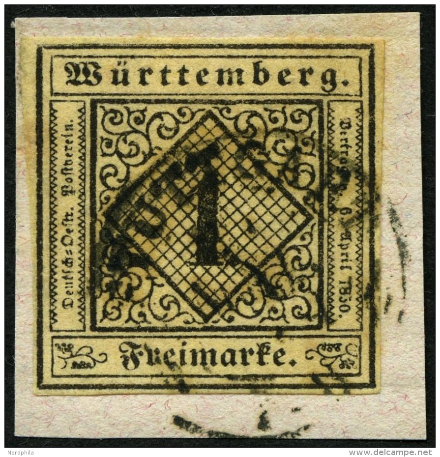 WÜRTTEMBERG 1c BrfStk, 1851, 1 Kr. Schwarz Auf Altelfenbein, Prachtbriefstück, Gepr. U.a. Thoma, Mi. (500.-) - Other & Unclassified