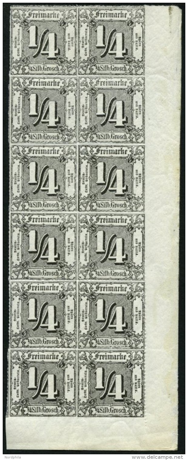 THURN Und TAXIS 35 **, 1865, 1/4 Gr. Schwarz Im Postfrischen Zwölferblock A.d. Rechten Unteren Bogenecke - Other & Unclassified