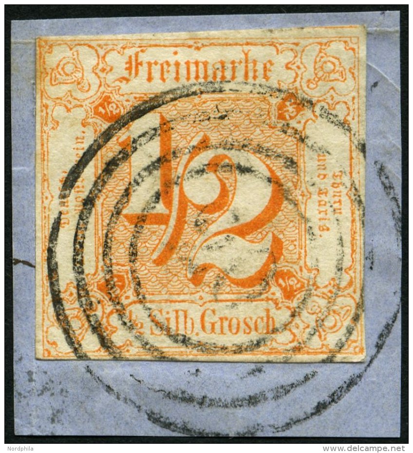 THURN Und TAXIS 28 BrfStk, 1862, 1/2 Sgr. Orange, Nummernstempel 20 (FRIELENDORF), Allseits Voll-breitrandig, Kabinettbr - Autres & Non Classés