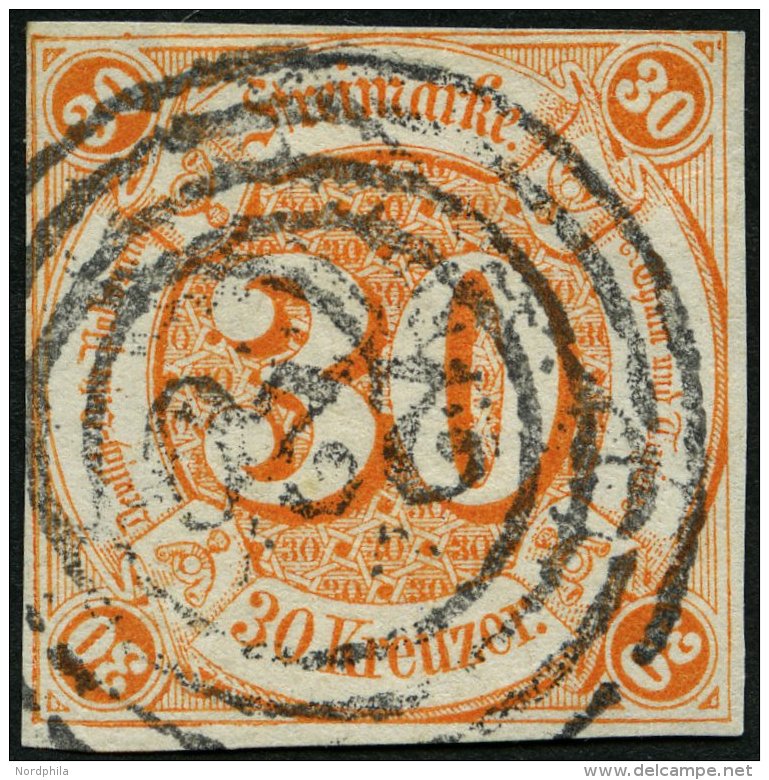 THURN Und TAXIS 25 O, 1859, 30 Kr. Orange, Nummernstempel 220, Oben Rechts Minimal Tangiert Sonst Allseits Vollrandig, P - Autres & Non Classés