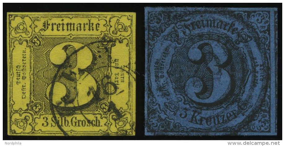 THURN Und TAXIS 6a,8 O, 1852, 3 Gr. Schwarz Auf Braungelb Und 3 Kr. Schwarz Auf Blau, 2 Allseits Breitrandige Prachtwert - Autres & Non Classés