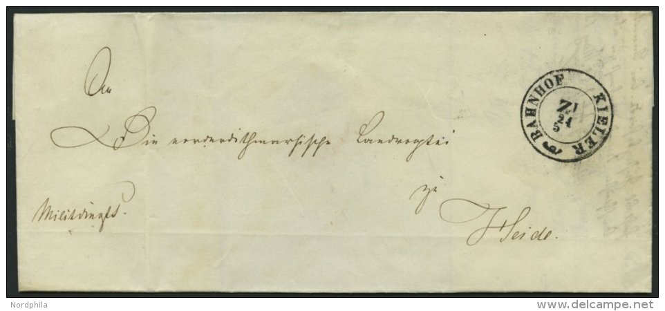 SCHLESWIG-HOLSTEIN 1850, Brief Von Kiel Nach Heide Mit K2 BAHNHOF KIELER ZI, Handschriftlich Militariapost, Rücksei - Schleswig-Holstein