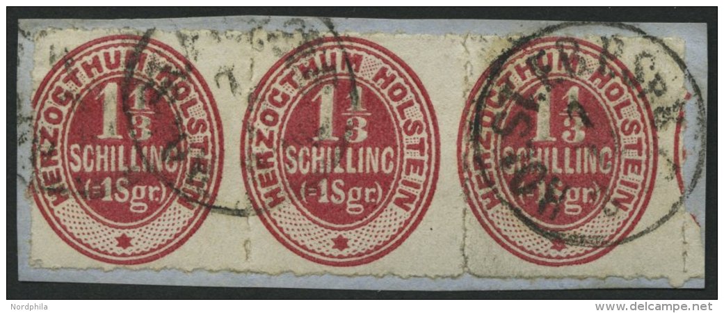 SCHLESWIG-HOLSTEIN 23 BrfStk, 1865, 1 1/3 S. Lebhaftrotkarmin Im Waagerechten Dreierstreifen, K1 HOLST.EB.P.SpB. 3. ZUG, - Schleswig-Holstein