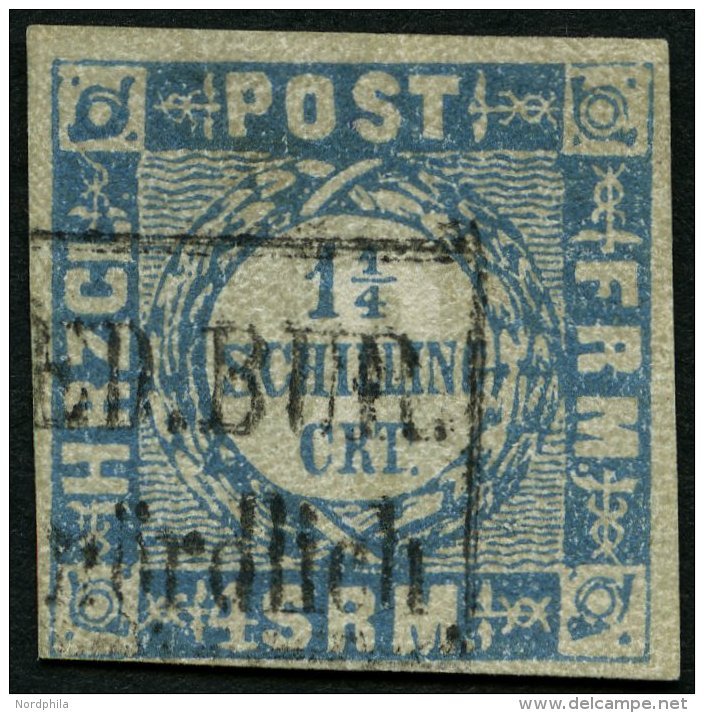 SCHLESWIG-HOLSTEIN 6 O, 1864, 11/4 S. Grauultramarin, K1 HOLST.EB.P.SP.B. Nördlich, Unten Links Knapp Sonst Vollran - Schleswig-Holstein