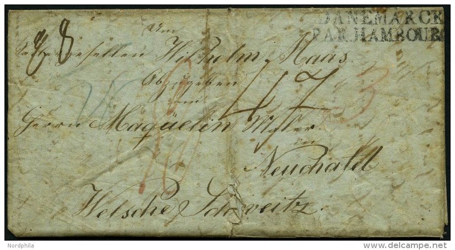 SCHLESWIG-HOLSTEIN DANEMARCK PAR HAMBOURG, L2 Auf Brief (1845) Von Itzehoe (K11/2) Nach Neuchatel/Schweiz, Rückseit - Prephilately