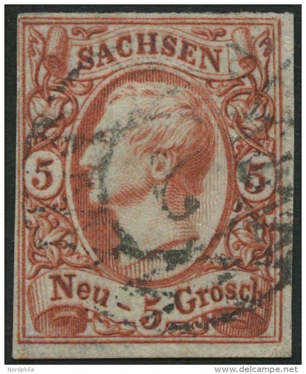 SACHSEN 12c O, 1856, 5 Ngr. Karminrosa, Pracht, Gepr. W. Engel, Mi. 150.- - Saxe