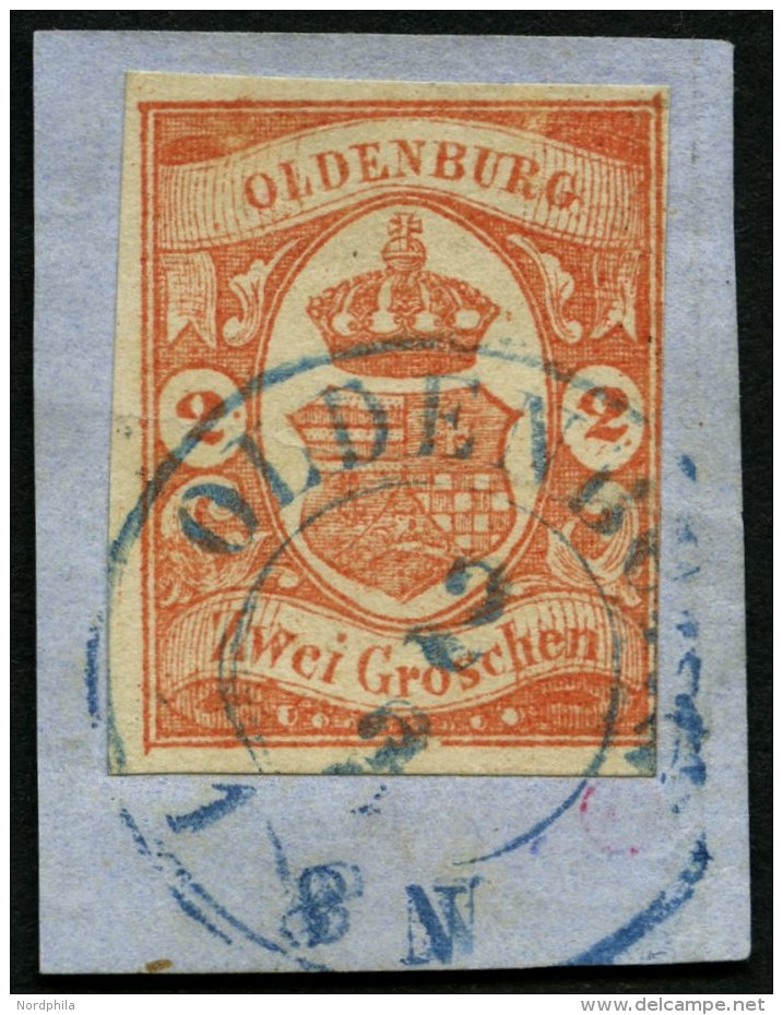 OLDENBURG 13 BrfStk, 1861, 2 Gr. Schwärzlichrotorange, Rechts Teils Berührt Und Waagerechter Bruch Sonst Dekor - Oldenbourg