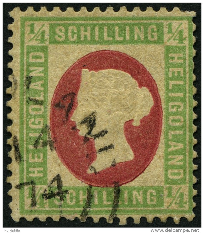 HELGOLAND 8F O, 1873, Fehldruck: 1/4 S. Grün/karmin, Rundstempel (25% Aufschlag!), Diverse Kleine Beanstandungen So - Heligoland