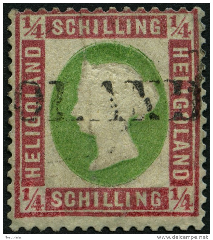 HELGOLAND 8b O, 1873, 1/4 S. Lilarosa/graugrün, L1, Stark Repariert, Gepr. Lemberger, Mi. 3000.- - Heligoland