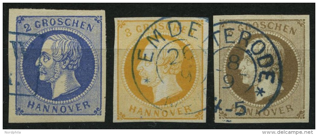 HANNOVER 15/6,19a O, 1859/61, 2 Gr. Blau, 3 Gr. Orange Und 3 Gr. Braun, 3 Prachtwerte, Mi. 205.- - Hanover