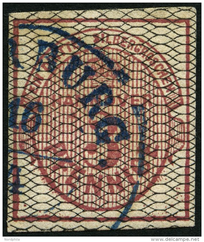 HANNOVER 8a O, 1856, 3 Pf. Karmin, Schwarz Genetzt, Blauer K2 HARBURG, Pracht, Mi. 350.- - Hanovre