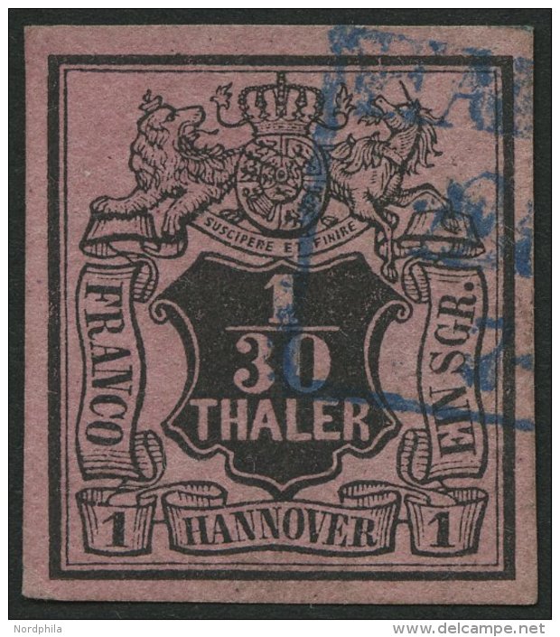 HANNOVER 3bW O, 1855, 1/30 Th. Schwarz Auf Himberrot, Kopfstehendes Wz., Punkthelle Stelle Sonst Pracht, Mi. 300.- - Hanover