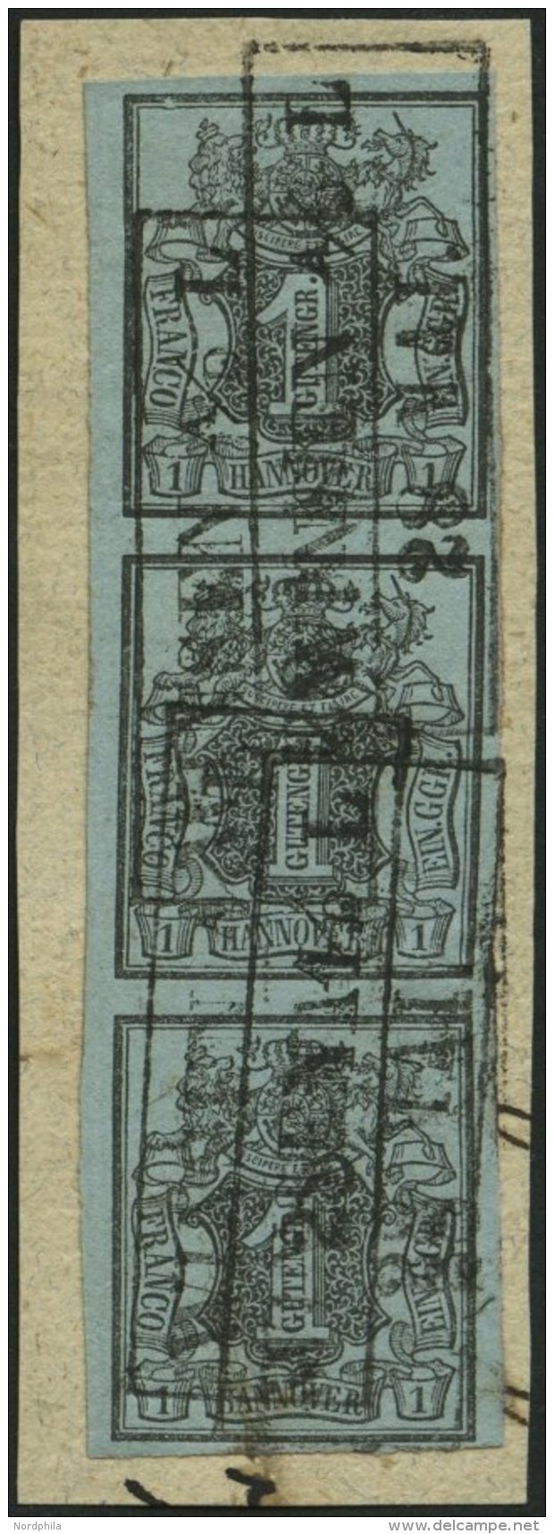 HANNOVER 1 BrfStk, 1850, 1 Ggr. Schwarz Auf Graublau Im Senkrechten Dreierstreifen Mit Schwarzem R2 WINSEN A/D.L., Prach - Hanover