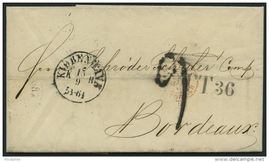 HAMBURG - GRENZÜBERGANGSSTEMPEL 1862, TT 36, L1 Auf Brief Von Copenhagen (K1) Nach Bordeaux, Rückseitig Divers - Prephilately