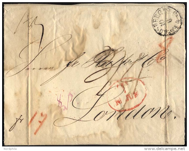 HAMBURG - GRENZÜBERGANGSSTEMPEL 1846, T 10 JUN, In Rot Auf Brief Von Königsberg Nach London, Rückseitiger - Prephilately