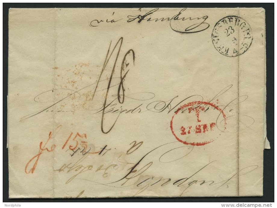 HAMBURG - GRENZÜBERGANGSSTEMPEL 1842, T 27 SEP, In Rot Auf Brief Von KÖNIGSBERG (K1) Nach London, Handschriftl - [Voorlopers