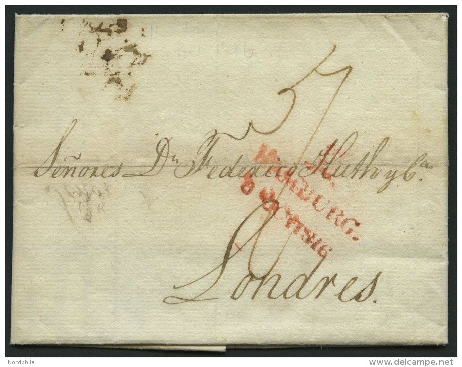 HAMBURG VORPHILA 1816, HAMBURG, Roter L2 Mit Turm Auf Forwarded-Letter, Mit Inliegenden Briefen In Spanisch Und Franz&ou - Other & Unclassified