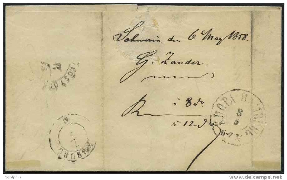 HAMBURG 1858, K.D.O.P.A. HAMBURG, K2 Rückseitig Auf Brief Von Schwerin Nach Altona, Feinst - Prephilately