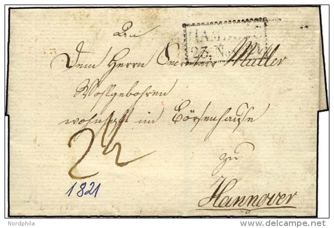 HAMBURG VORPHILA 1821 HAMBURG, R2 Auf Brief Nach Hannover, Feinst - Prephilately