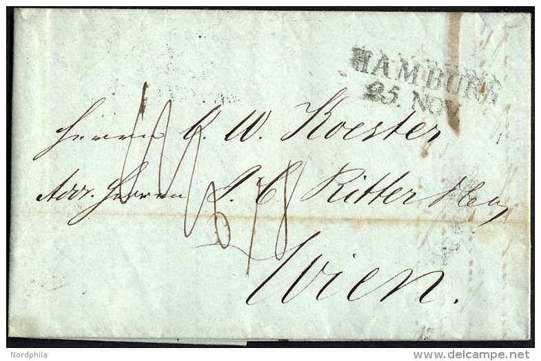 HAMBURG 1846, HAMBURG, L2 Auf Brief Nach Wien, Registraturbug, Pracht - Prephilately
