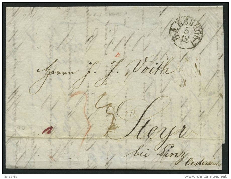 HAMBURG-VORPHILA 1840, HAMBURG, K1 Auf Forwarded-Letter Von New York Nach Steyr Bei Linz (Ankunftsstempel), Pracht - Prephilately