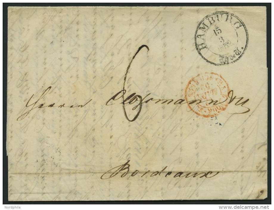 HAMBURG - THURN UND TAXISCHES O.P.A. 1852, HAMBURG Th.&amp; T., K3 Auf Forwarded-Letter Von Riga Nach Bordeaux, Agent Kr - Prephilately