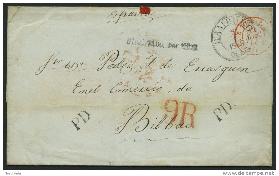 HAMBURG - THURN UND TAXISCHES O.P.A. 1848, HAMBURG Th.&amp;T., K3 Auf Brief Nach Bilbao, Spanien, Verspätungs-Stemp - Prephilately