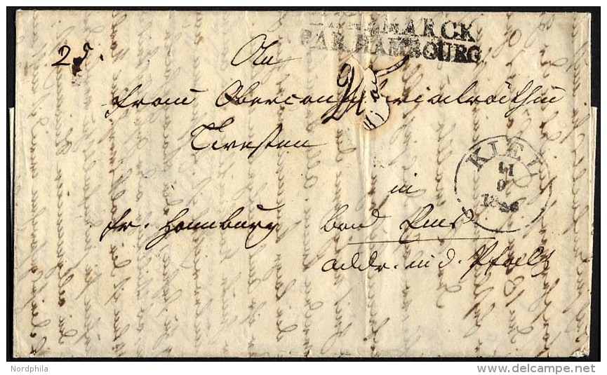 HAMBURG - THURN UND TAXISCHES O.P.A. 1846, DANEMARCK PAR HAMBOURG, L2 Auf Brief Von KIEL (K1) In Die Pfalz, Rücksei - Prephilately