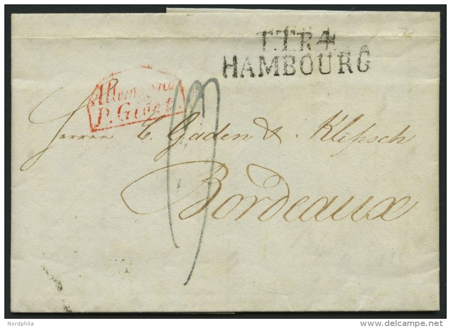 HAMBURG - THURN UND TAXISCHES O.P.A. 1829, TT.R.4 HAMBOURG, L2 Auf Brief Nach Bordeaux, Roter Segmentstempel ALLEMAGNE/P - Prephilately