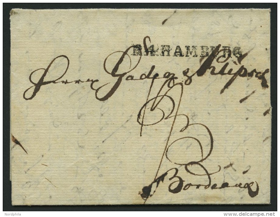 HAMBURG 1803, R.4. HAMBURG, L1 Auf Forwarded-Letter Nach Bordeaux, Absender: Ohnesorge, Pracht - [Voorlopers