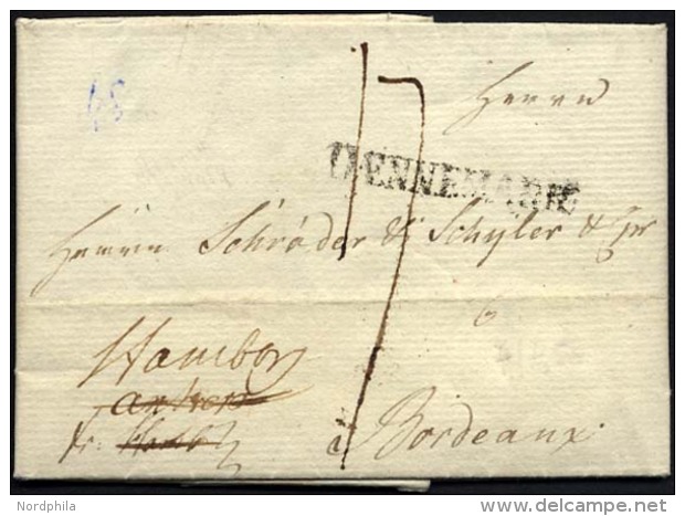 HAMBURG VORPHILA 1801, DAENNEMARK, L1 Auf Kleinem Brief Von Drontheim Nach Bordeaux, Handschriftlich Fr. Hamburg, Pracht - Prephilately