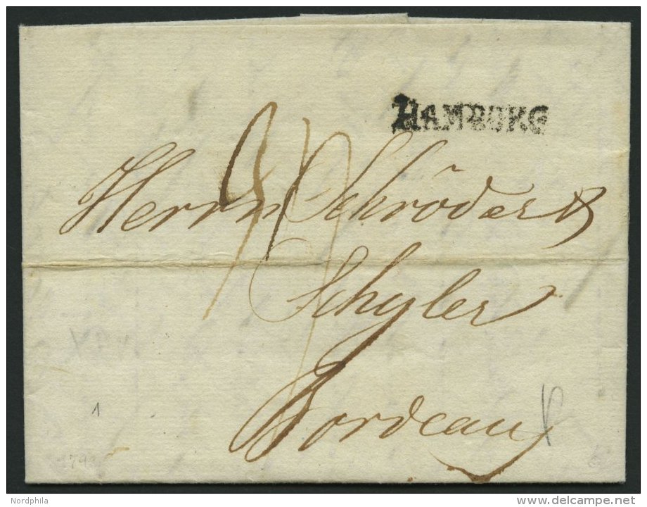 HAMBURG 1798, HAMBURG, L1 Auf Brief Nach Bordeaux, Registraturbug Sonst Pracht - Prephilately