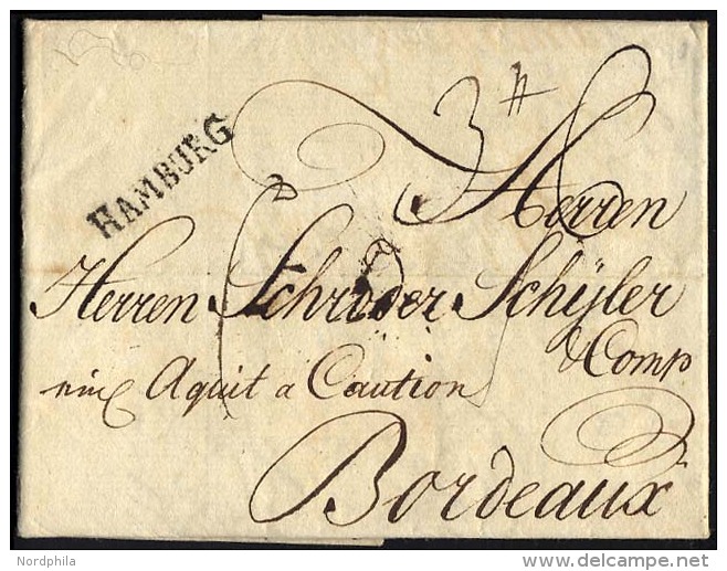 HAMBURG VORPHILA 1790, HAMBURG, L1 Auf Brief Nach Bordeaux, Pracht - Other & Unclassified