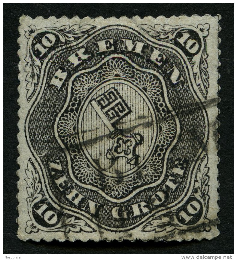 BREMEN 8B O, 1893, 10 Gr. Schwarz, Durchstich D 1II, Kleine Korrekturen Wie Pracht, Mi. 1200.- - Bremen