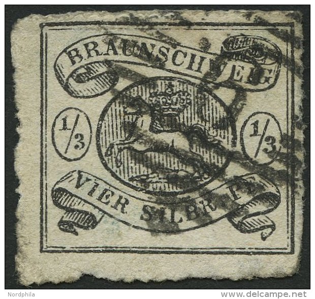 BRAUNSCHWEIG 13A O, 1864, 1/3 Sgr. Schwarz, Nummernstempel 9, Feinst (leichte Durchstichmängel), Gepr. Pfenninger ( - Brunswick