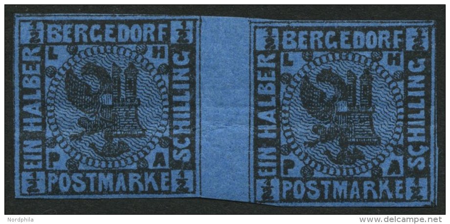 BERGEDORF 1bZW **, 1867, 1/2 S. Schwarz Auf Blau Im Waagerechten Zwischenstegpaar, 2 Waagerechte Starke Büge, Feins - Bergedorf