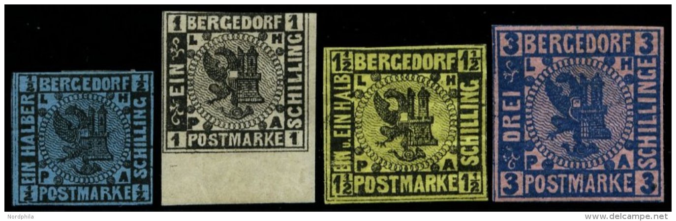 BERGEDORF 1a-4 *, 1861, 1/2 - 3 S. Wappen, Falzreste, 4 Werte Feinst/Pracht, Mi. 165.- - Bergedorf