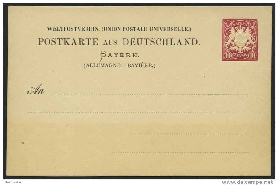 BAYERN P 22z BRIEF, 1884, 10 Pf. Auslandskarte Ohne Wappen, Mit Wz. 6Z, Ungebraucht, Pracht, Mi. 60.- - Otros & Sin Clasificación