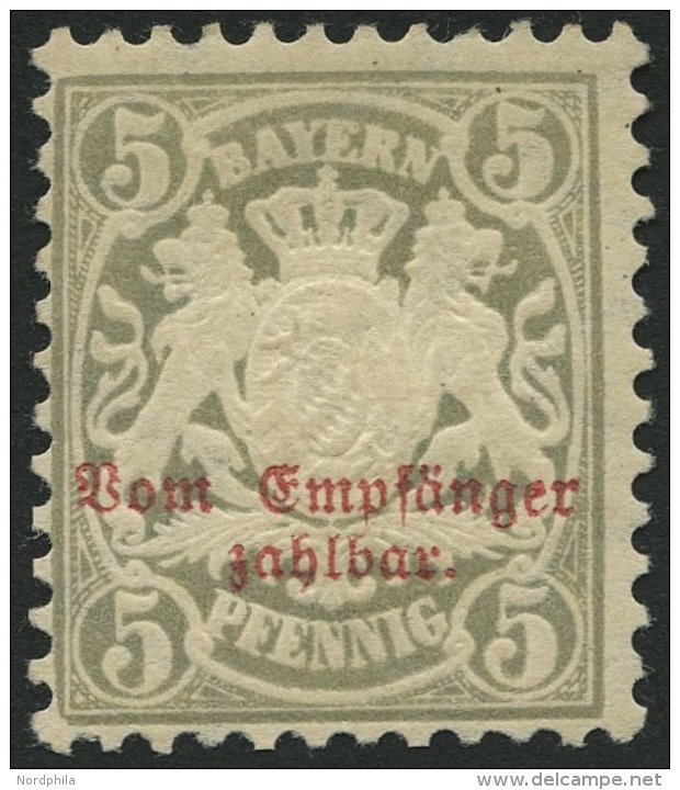 BAYERN P 8 *, 1885, 5 Pf. Türkisgrau, Wz. 3, Falzrest, Pracht, Mi. 70.- - Autres & Non Classés