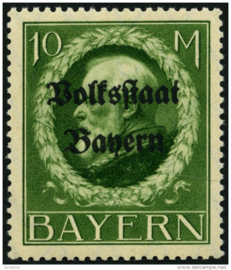 BAYERN 132IA **, 1919, 10 M. Volksstaat, Frühdruck, Pracht, Gepr. Dr. Helbig, Mi. 55.- - Other & Unclassified