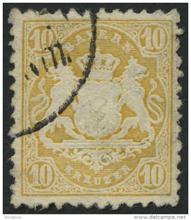 BAYERN 29Yb O, 1873, 10 Kr. Dunkelgelb, Wz. Weite Rauten, Pracht, Gepr. Stegmüller, Mi. 80.- - Other & Unclassified