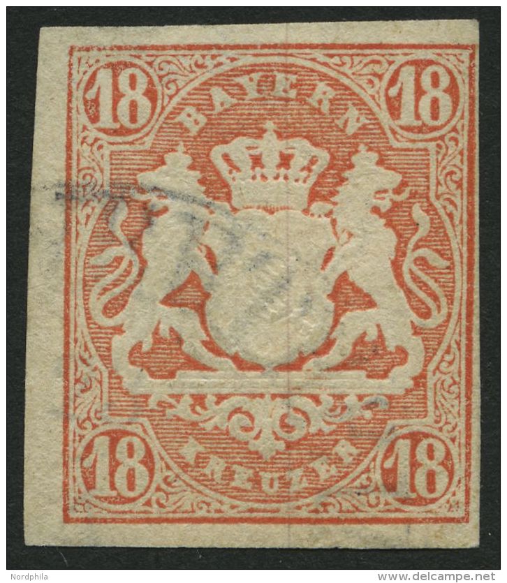 BAYERN 19 O, 1867, 18 Kr. Dunkelzinnoberrot, Pracht, Signiert H.K., Mi. 220.- - Altri & Non Classificati